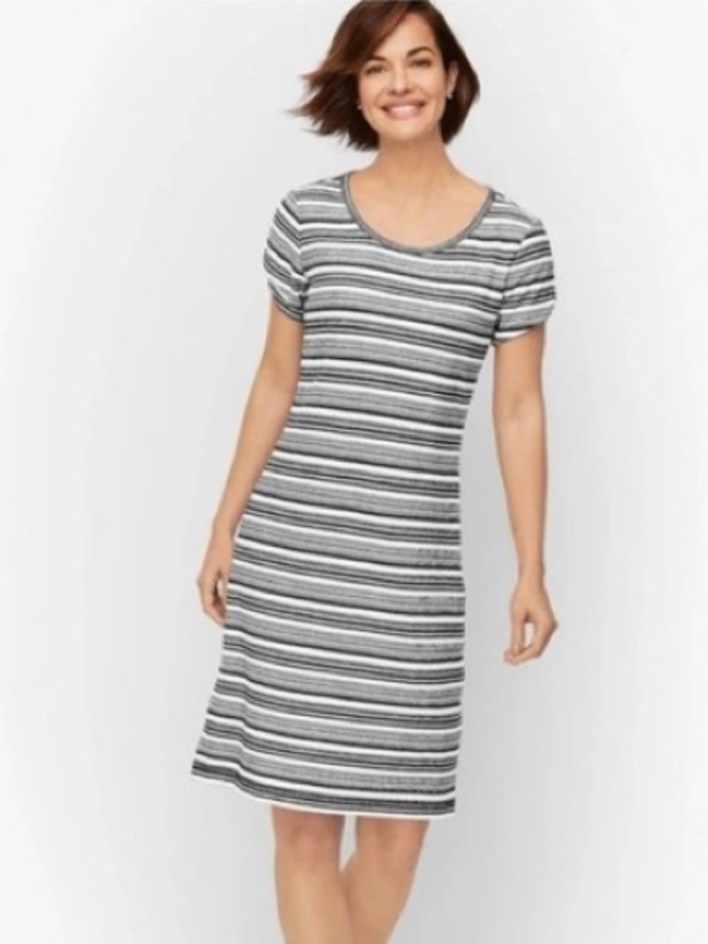 T for Talbots Black & White Striped Short Sleeved Dress. Size Medium. NWOT.